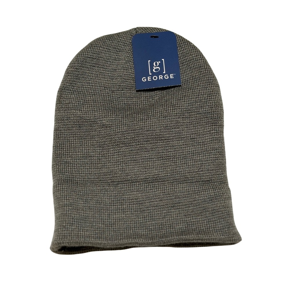 George Beanie Hat Gray Solid Cuff Knit Winter Warm Soft Headwear One Size Mens